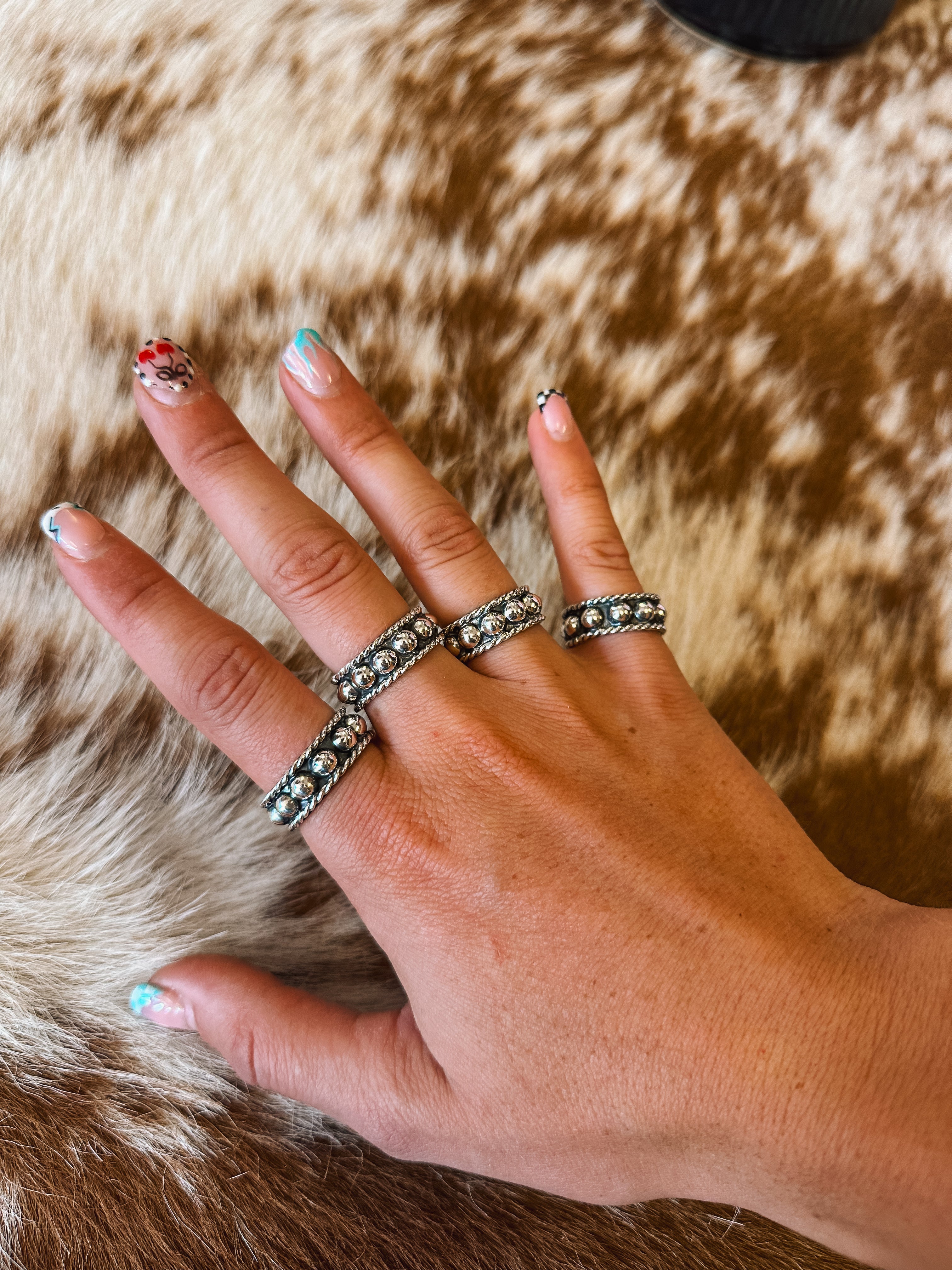 Sterling Ball Ring- Rope Border