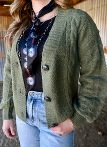 Olive Cactus Button Cardigan