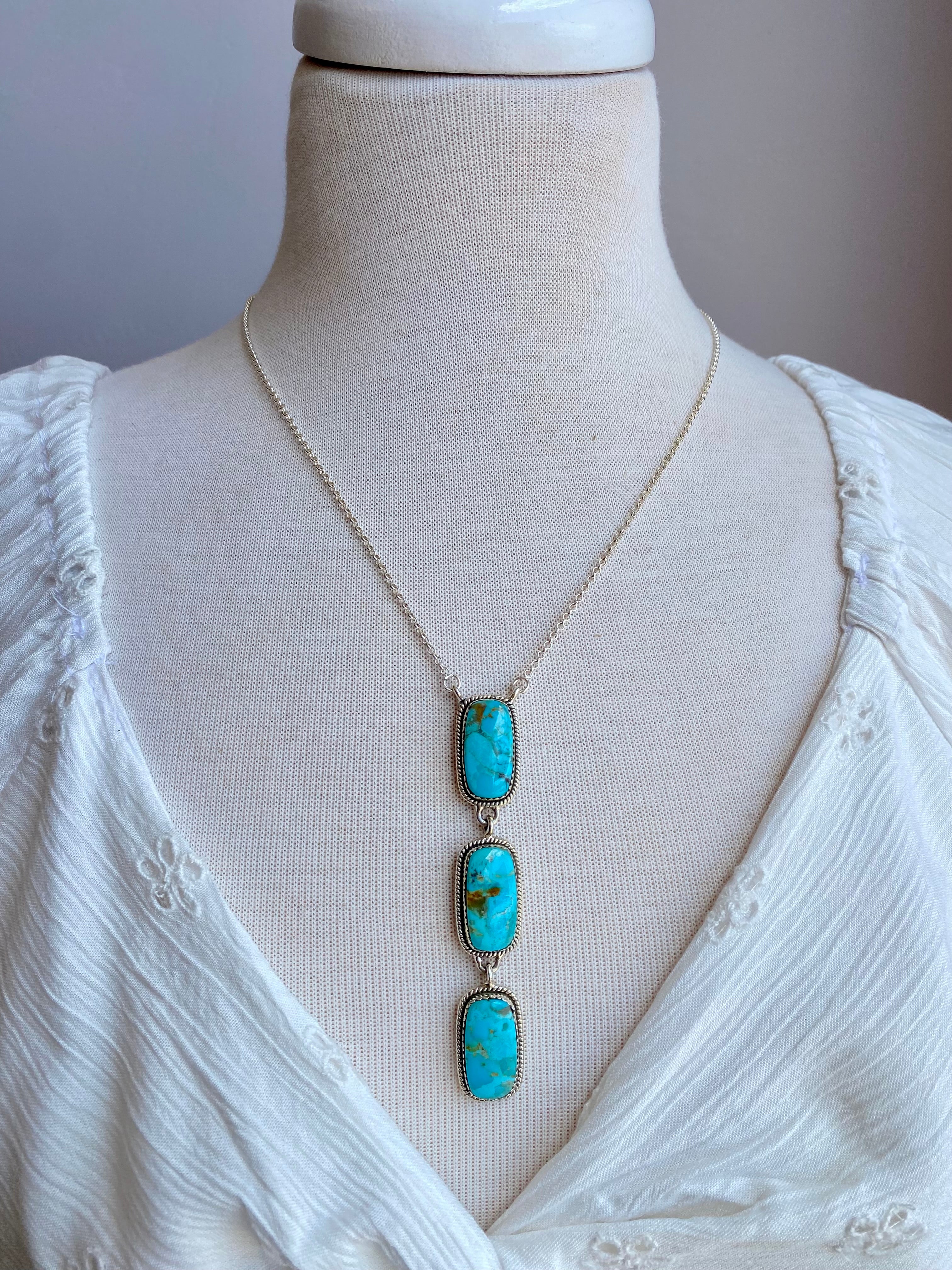 3-Stone Kingman Turquoise Lariat Necklace