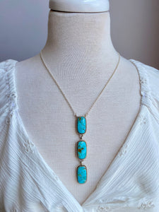 3-Stone Kingman Turquoise Lariat Necklace