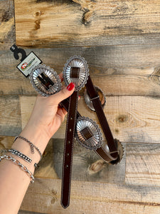 Silver Concho and Brown Leather Belt