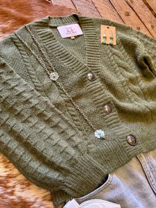 Olive Cactus Button Cardigan