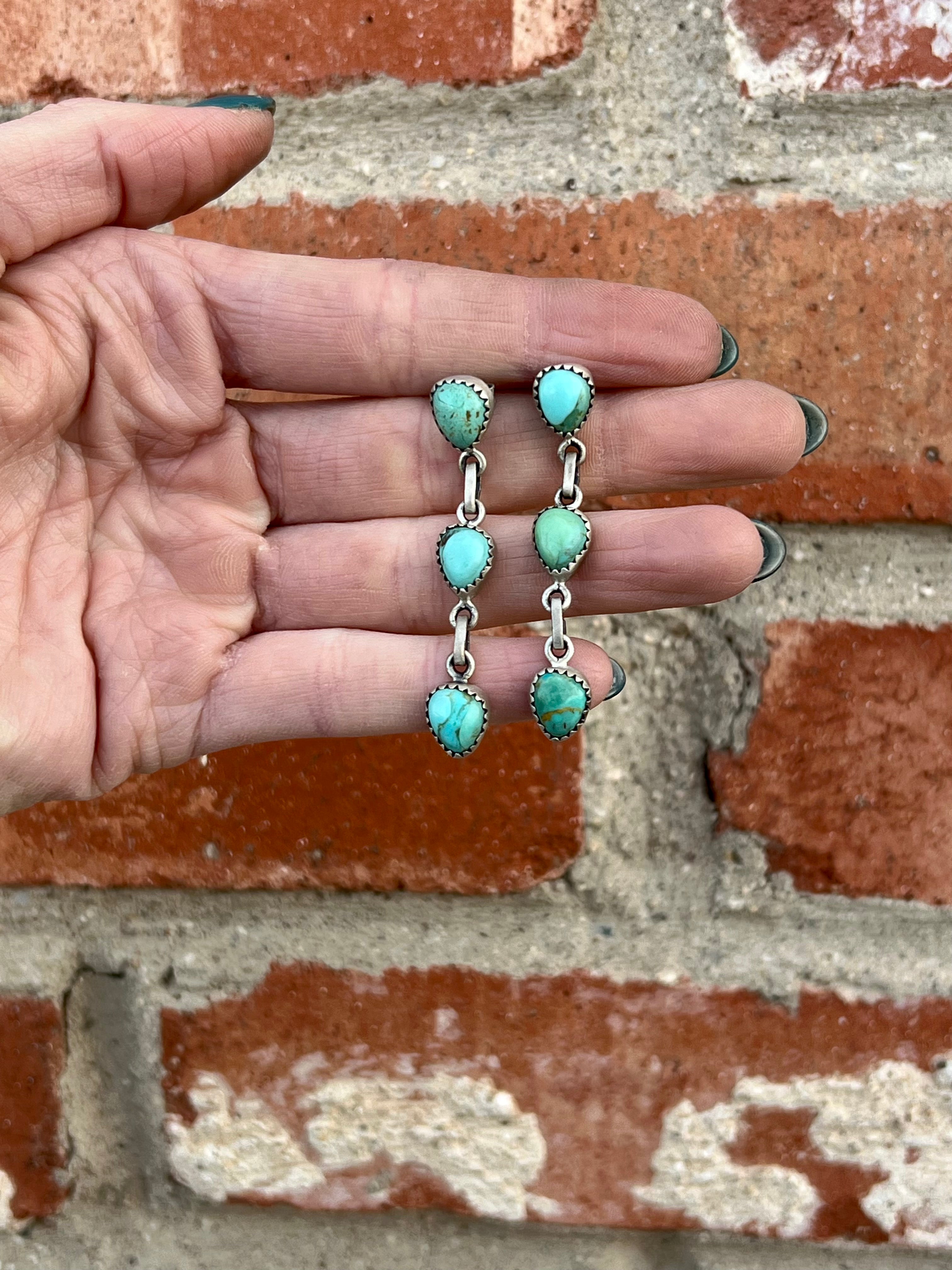 3 Stone Turquoise Earrings