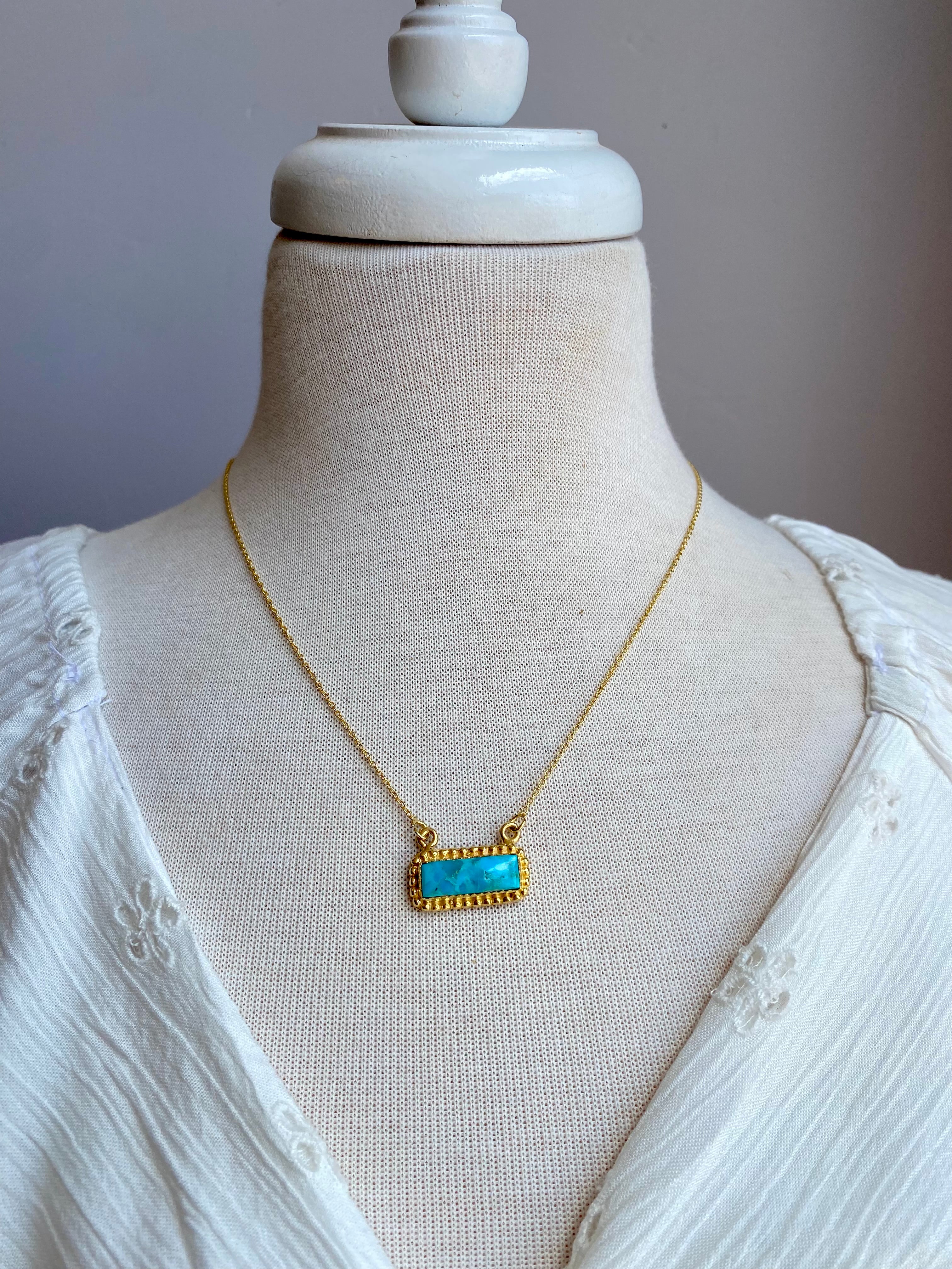 Kingman Turquoise & 14k Gold Plated Bar Necklace