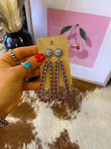 Concho & Red Teardrop Earrings
