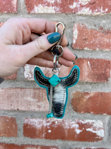 Buffalo Head and Turquoise Charm Keychain- Black