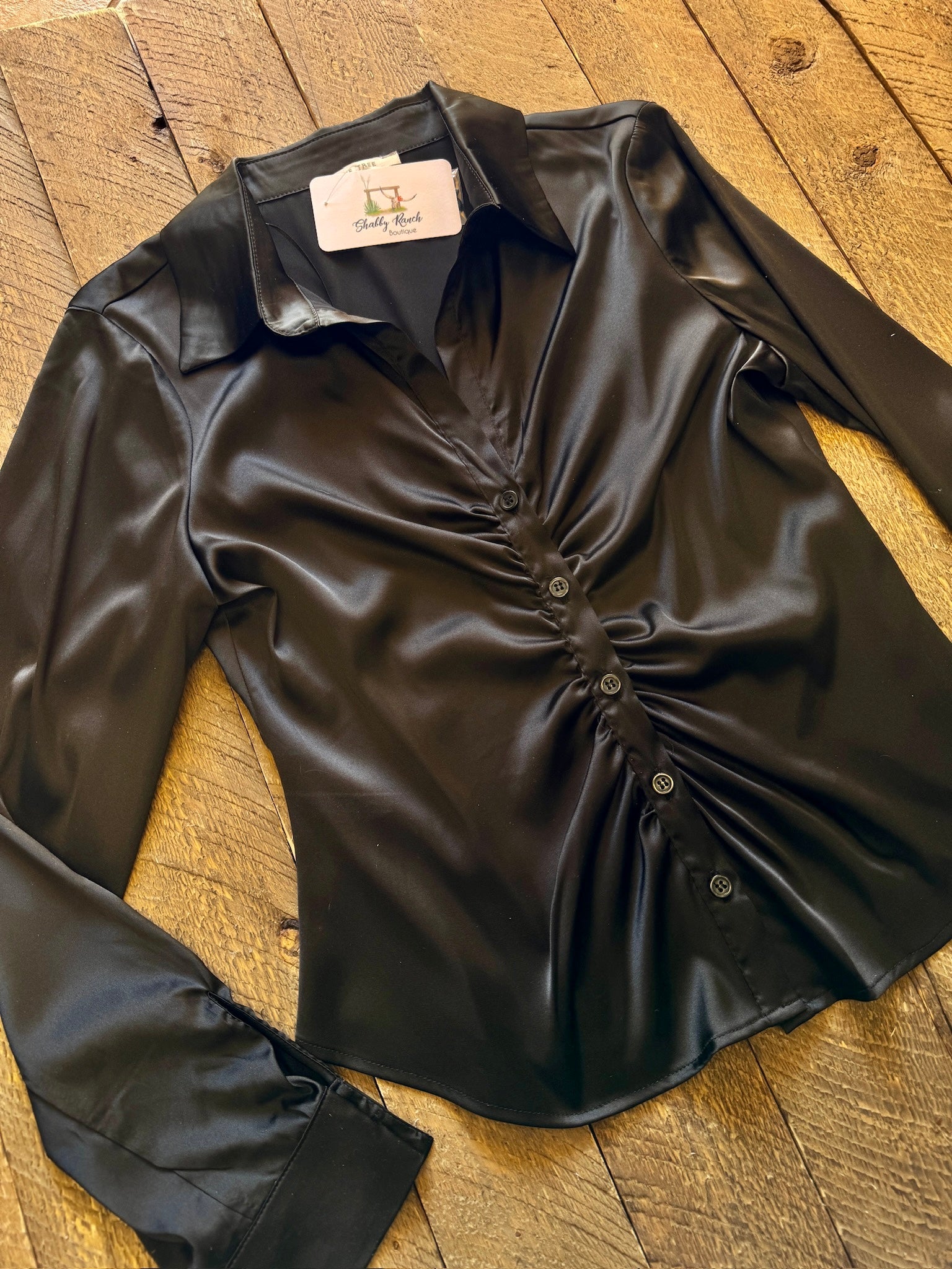 The Blaze Satin Ruched Blouse