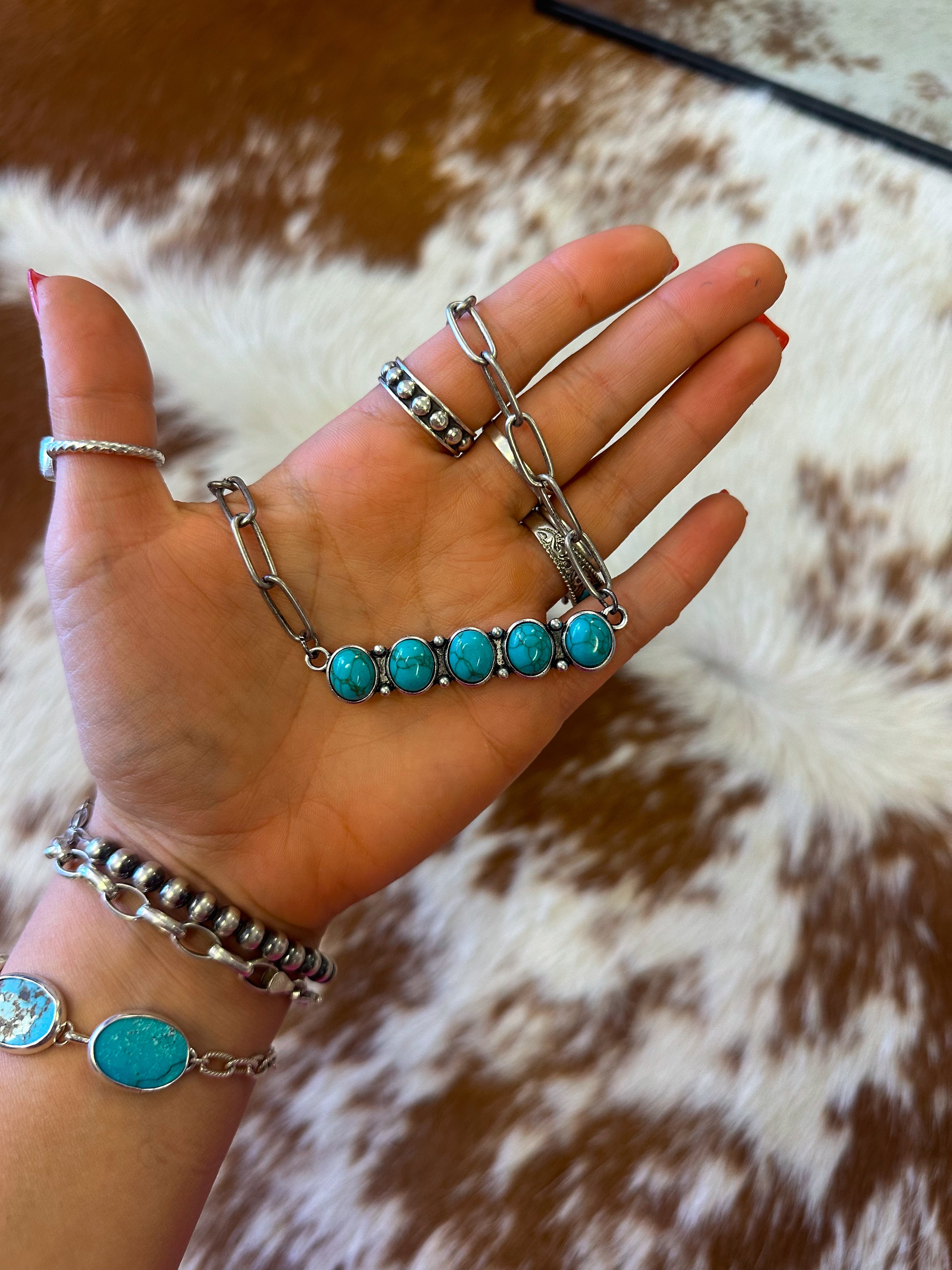 4-Stone Faux Turquoise Bar Necklace