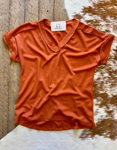 The Lucy Waffle Knit Top- Rust