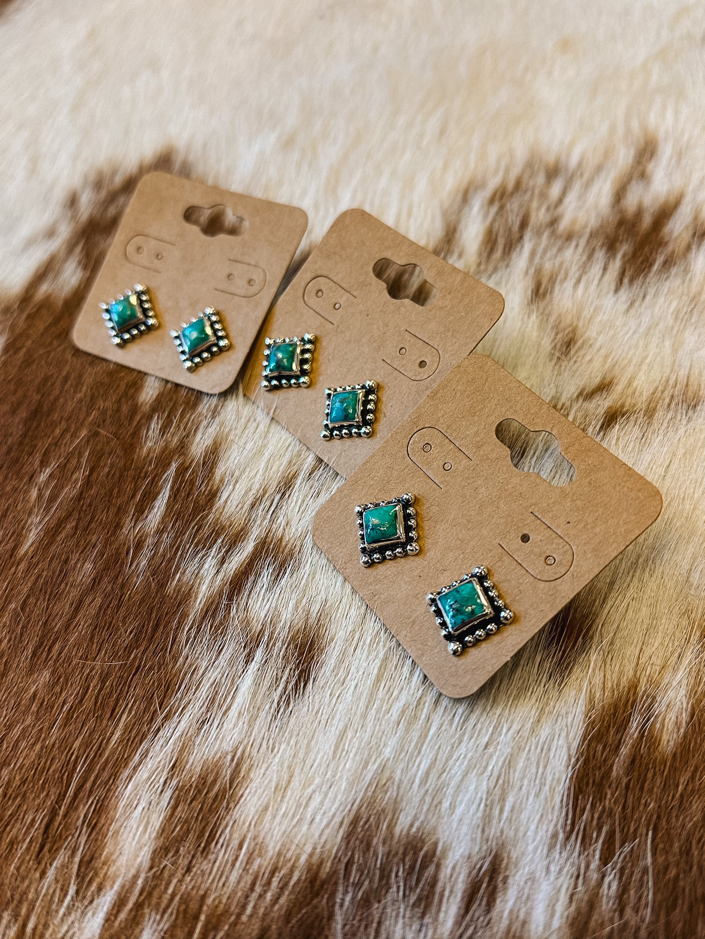 Turquoise Diamond Studs- Beaded Border