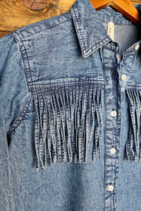 Roper-Women's Denim Blue Fringe Top