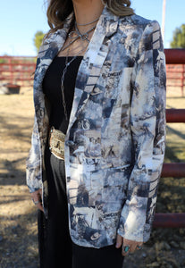 Retro Cowgirl Print Blazer