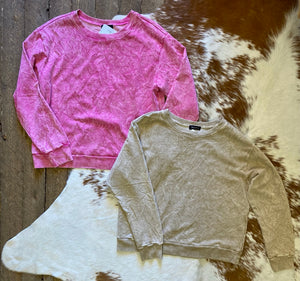 Acid Washed Pullover- Hot Pink