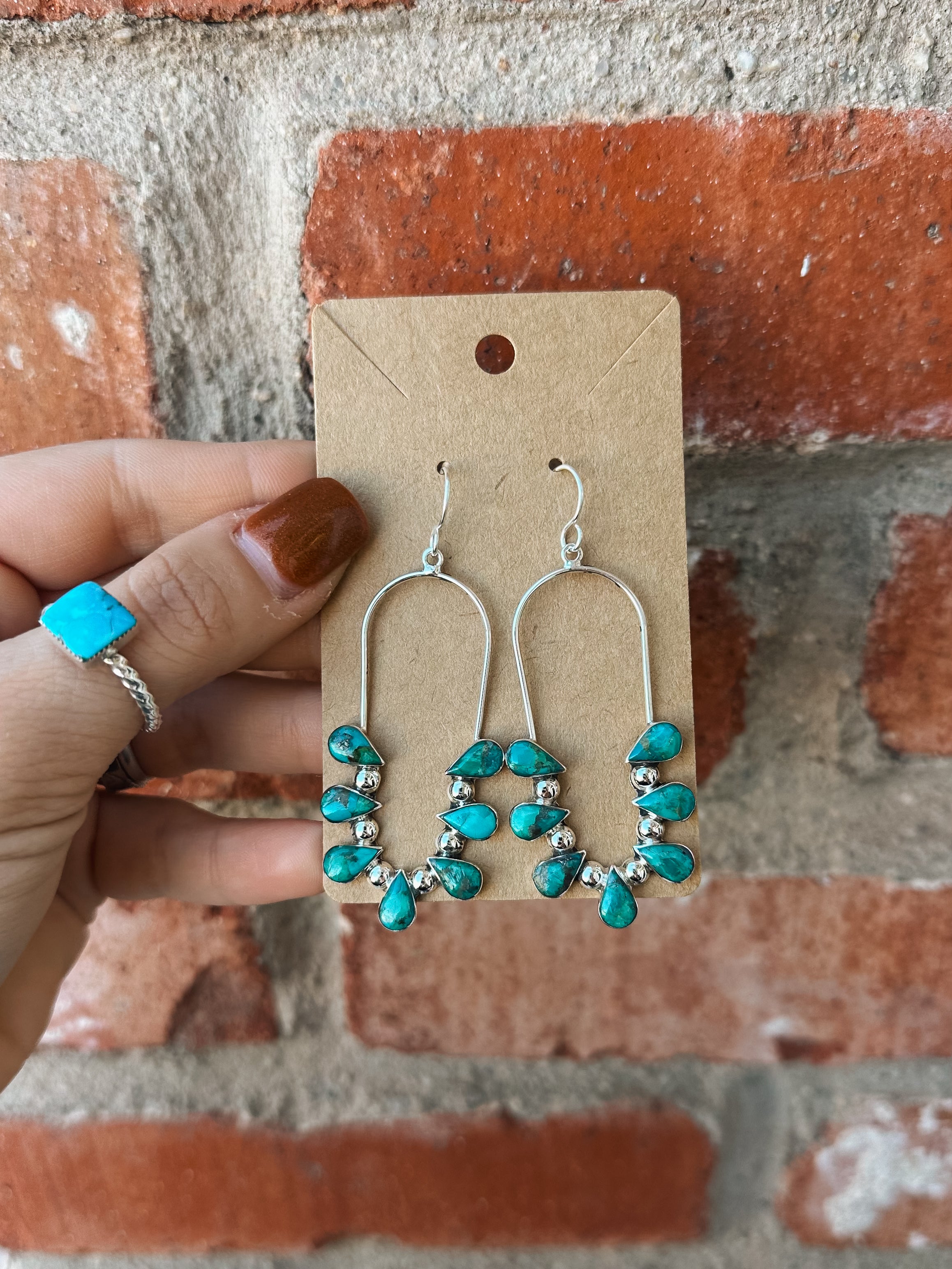 Turquoise 7-Stone Oval Hoops