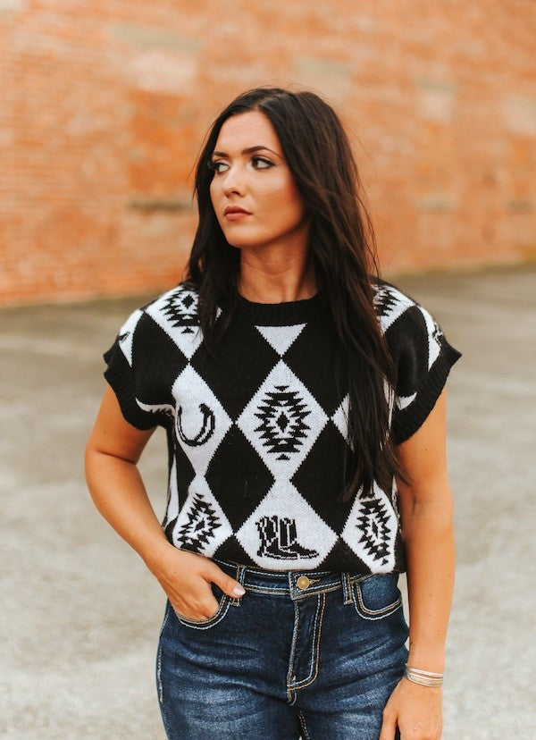 The Checkered Western Sweater Top