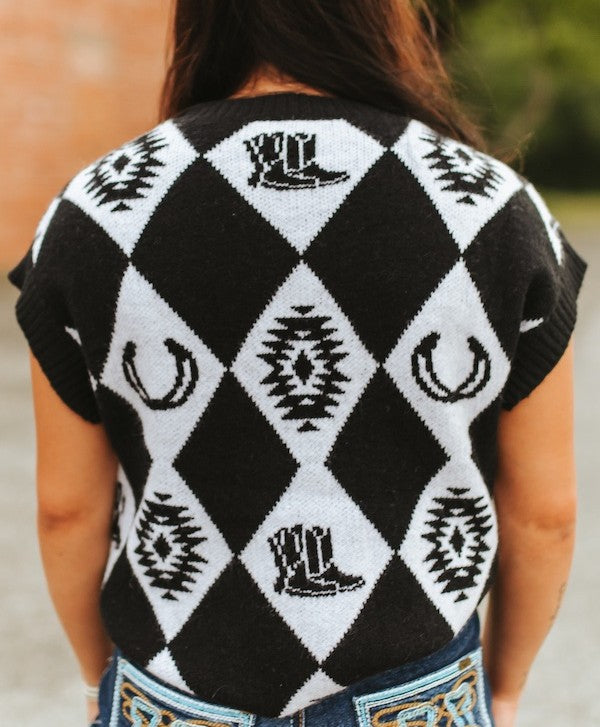 The Checkered Western Sweater Top