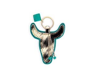 Buffalo Head and Turquoise Charm Keychain- Black