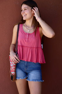 Babydoll Henley Tank-Lucky Brand