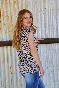 Leopard & Embroidery - Ruffle Sleeve Blouse