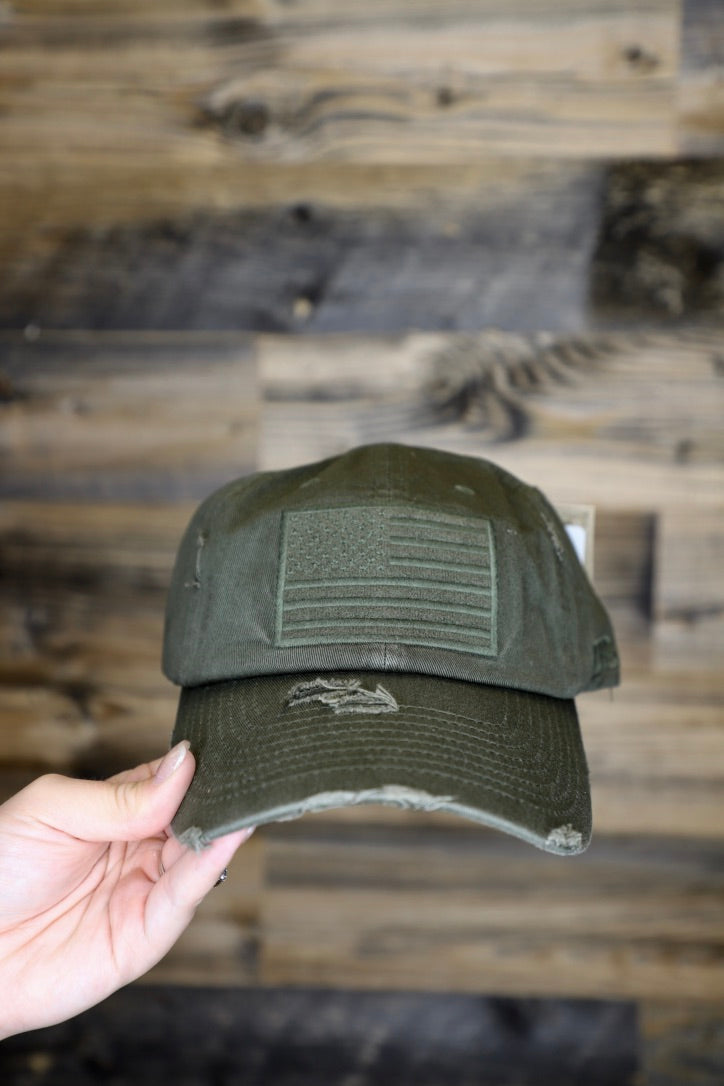 American Flag Hat - Olive