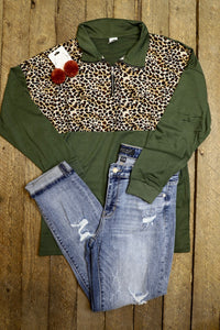 Olive and Leopard Zip Up