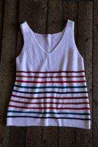 White Knit Sleeveless Top - Multi Color Stripes
