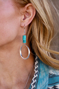 3" Sliver Hoop Earring Turquoise Beaded