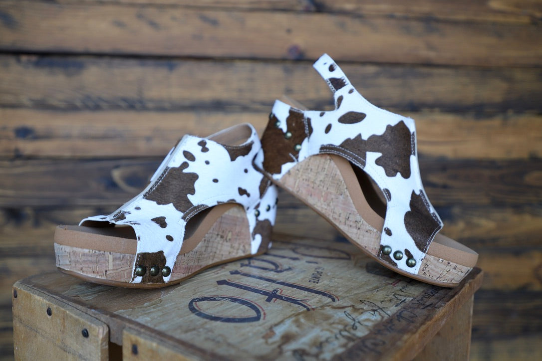 Corky's Pasture Wedge- Brown Cow Print