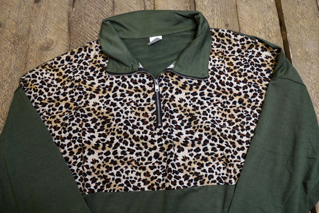 Olive and Leopard Zip Up