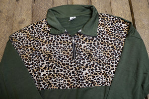 Olive and Leopard Zip Up
