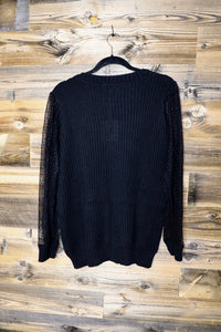Fancy Black Sweater-Sheer Sleeves- Plus Size