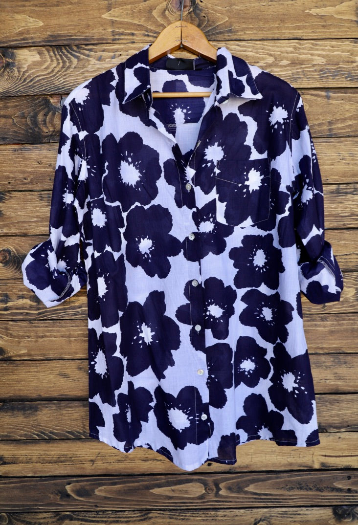 The Koko-Kiki Boyfriend Shirt- White/Navy