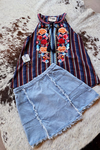 Frayed Hem Denim Skirt