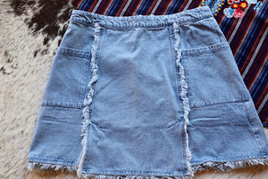 Frayed Hem Denim Skirt