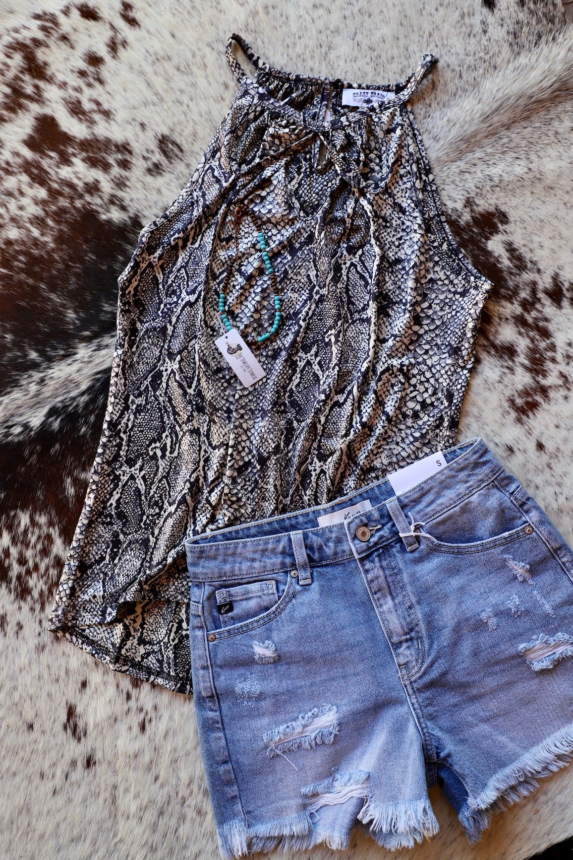 Snake Print Sleeveless Top Black & Gray