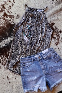 Snake Print Sleeveless Top Black & Gray