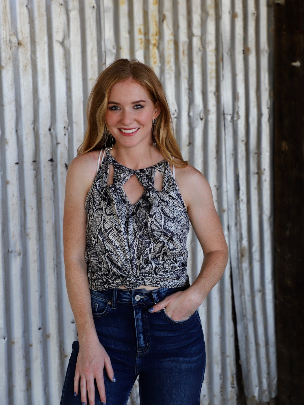 Snake Print Sleeveless Top Black & Gray
