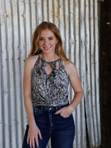 Snake Print Sleeveless Top Black & Gray