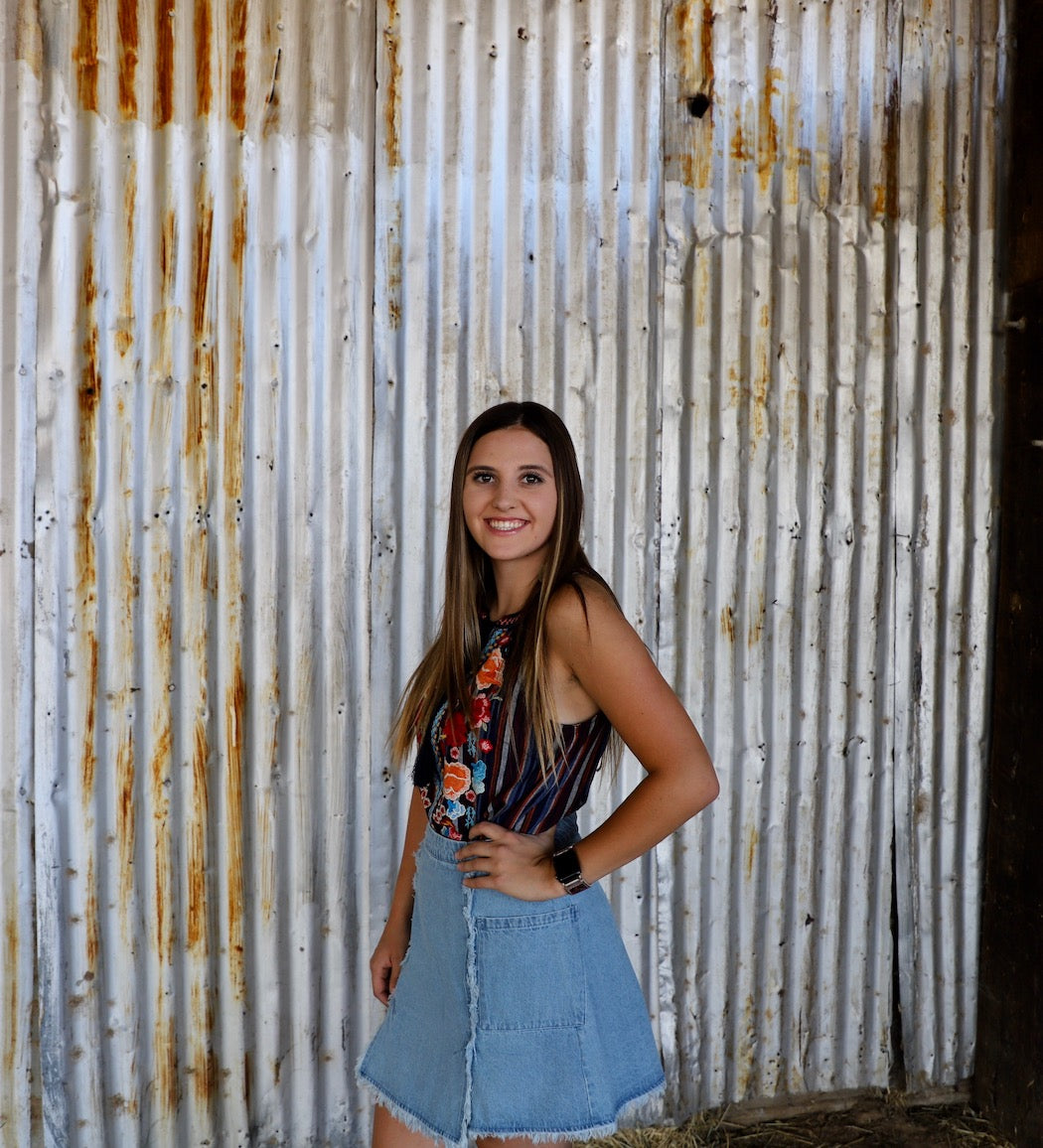 Frayed Hem Denim Skirt