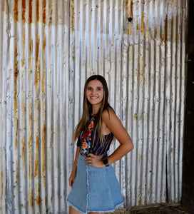 Frayed Hem Denim Skirt