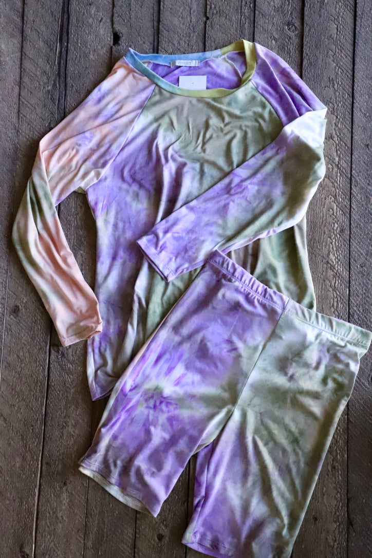 Tie Dye Lounger Set - Sage Combo