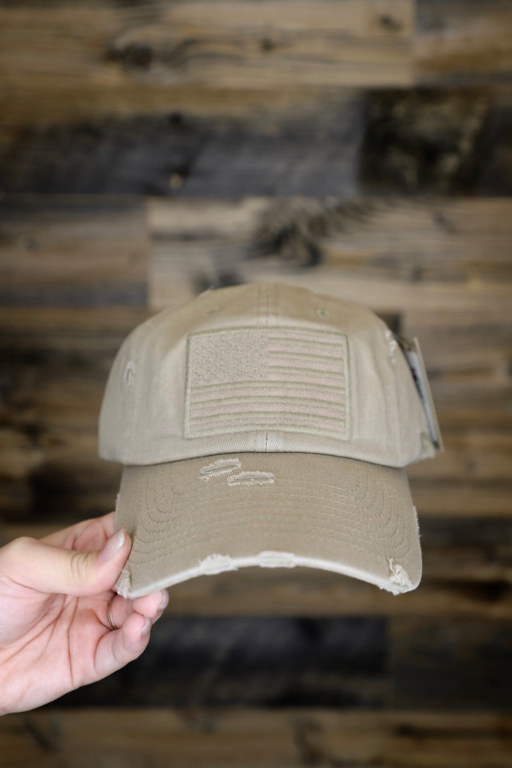 American Flag Cap-Khaki