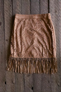 Faux Suede Skirt with Fringe