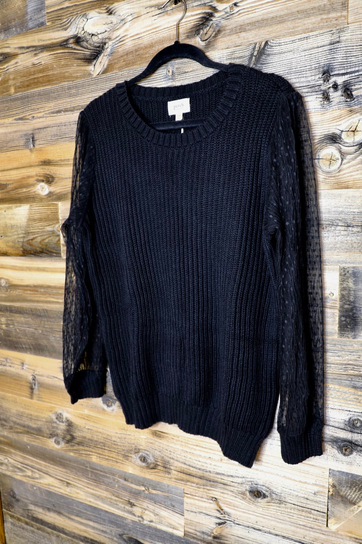 Fancy Black Sweater-Sheer Sleeves- Plus Size