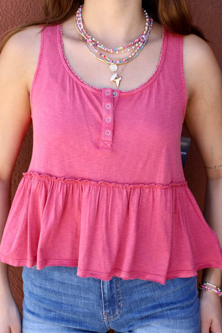 Babydoll Henley Tank-Lucky Brand