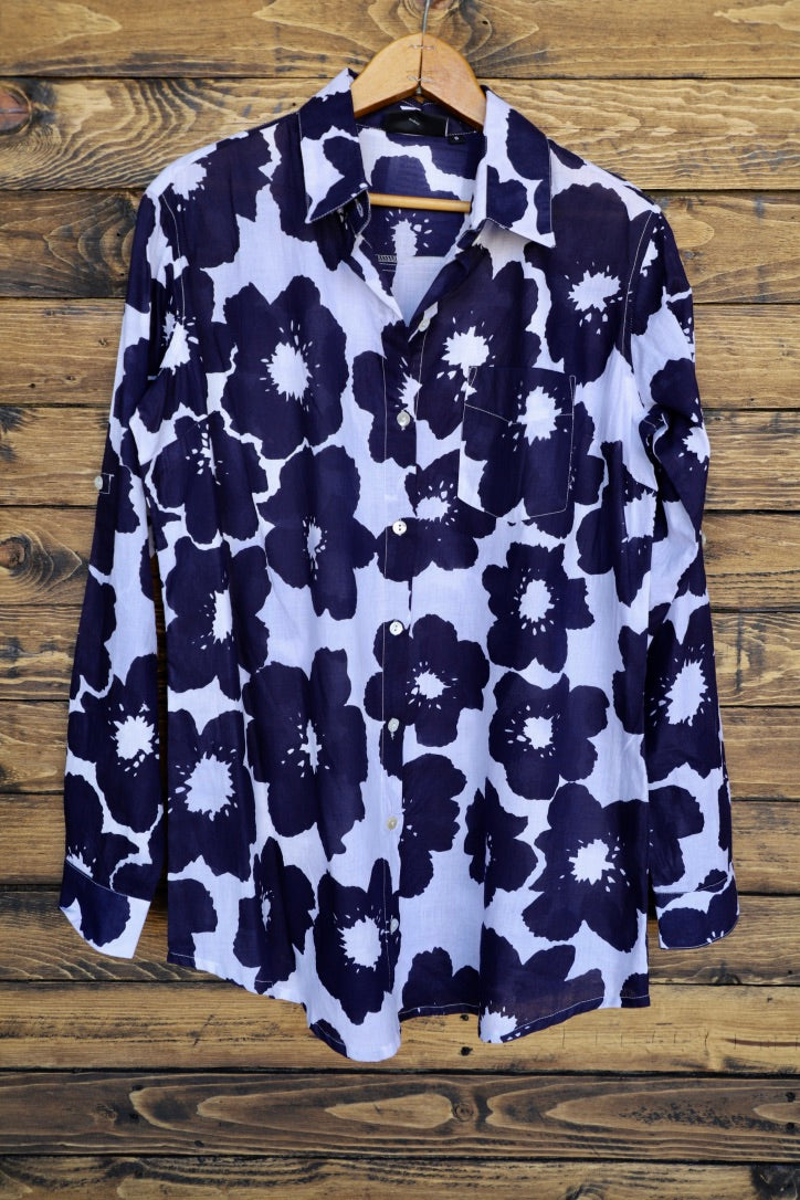 The Koko-Kiki Boyfriend Shirt- White/Navy