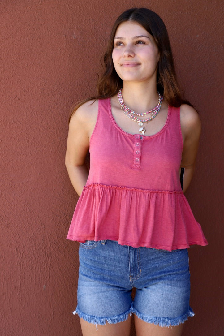 Babydoll Henley Tank-Lucky Brand