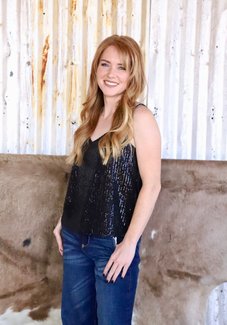 Black Sequin Tank Top