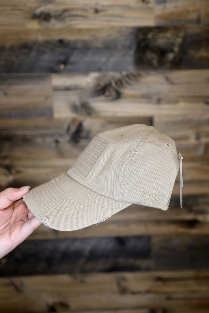 American Flag Cap-Khaki