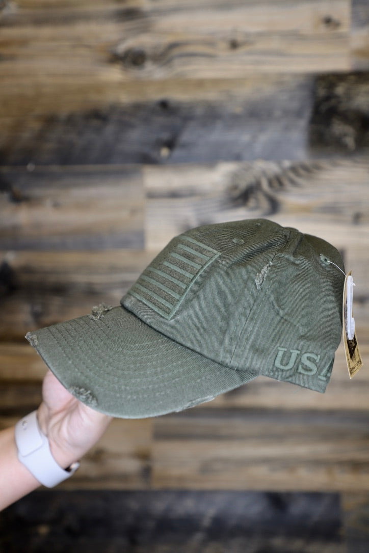 American Flag Hat - Olive